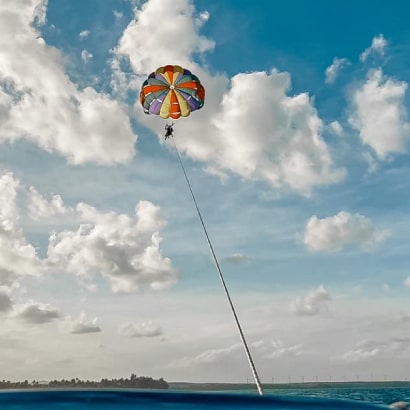 Bird's-eye view from parasailing in Mauritius